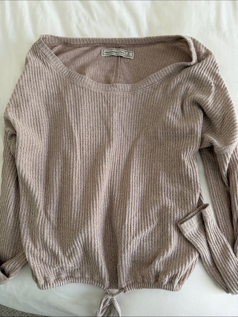 Abercrombie & Fitch Women's Ribbed Tie-Hem Sweater - Taupe Heather
